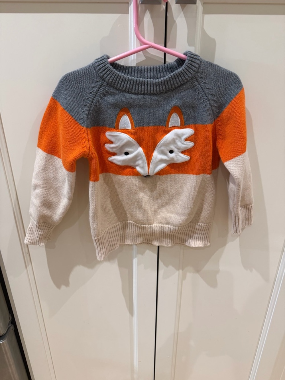 Campure 3t Fox Applique Colorblock Sweater - Gray, Orange, Cream